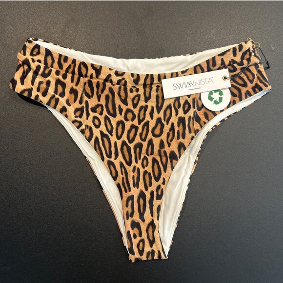 NWT Swiminista Leopard Print Bikini Bottoms – Size Medium, High Waist - Picture 1 of 4